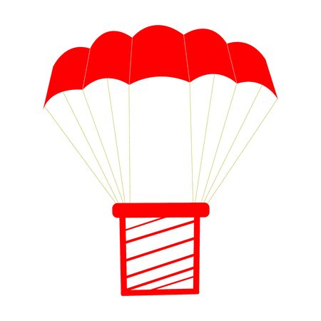 A Cutely Drawn Red Parachute On White With A Packageのイラスト素材
