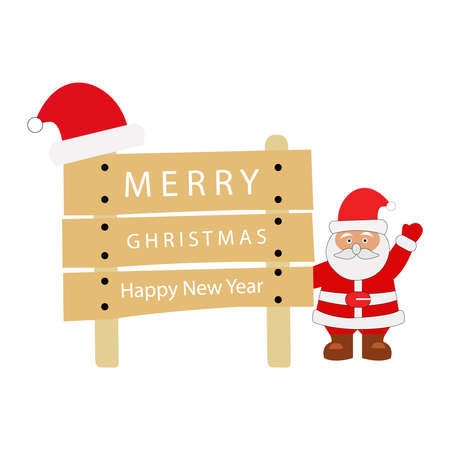 Merry Christmas sign with santa on whiteのイラスト素材