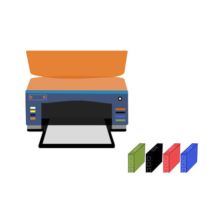 Crisp Printer Illustration With Cartridges On A White Backdropのイラスト素材