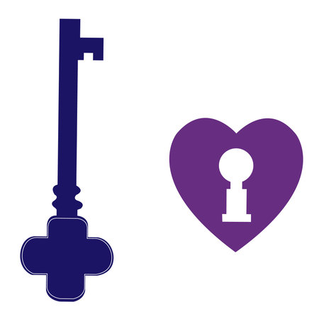 simple drawing of purple key and key holeのイラスト素材