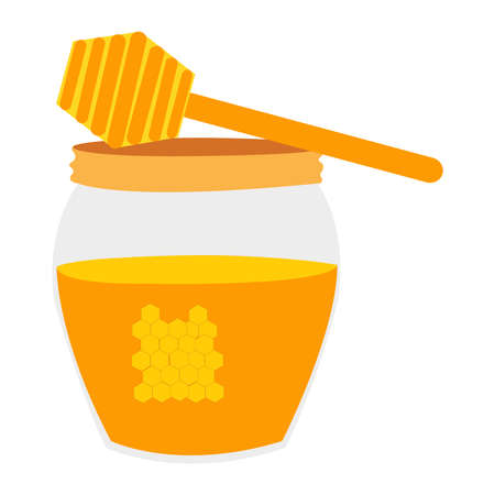 A vector illustration of honey jar and stick on whiteのイラスト素材