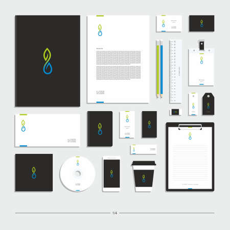 Abstract corporate identity with leaf sign. Stationery set. Creative design.のイラスト素材