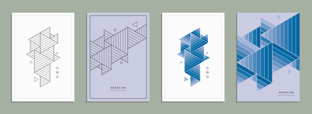 Abstract geometric technological company brochure. Corporate identity flyer. Vector set business...
