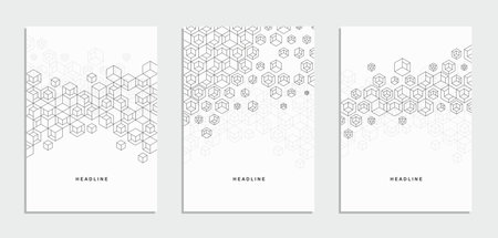 Abstract geometric technological company brochure. Corporate identity flyer. Vector set business presentation.のイラスト素材