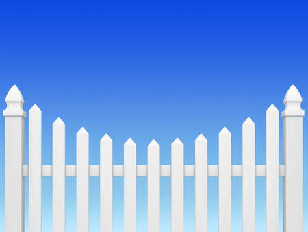 white fence on blue sky backgroundの写真素材