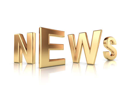 news gold letters isolated with reflectionsの写真素材