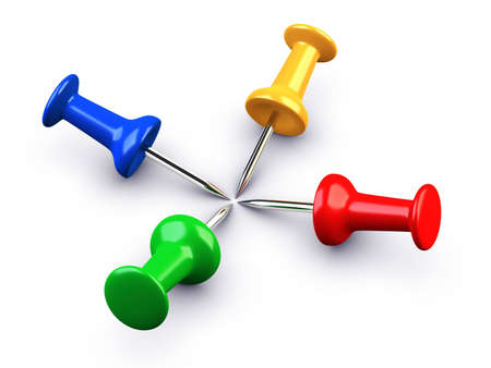 color thumb tacks on white background