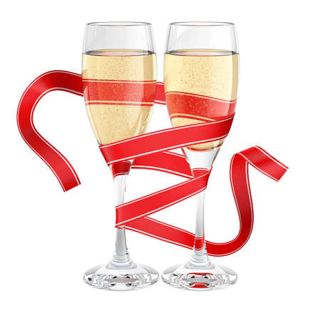 champagne glass wrapped ribbon isolatedの写真素材