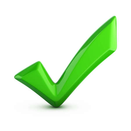 green checkmark isolated on whiteの写真素材