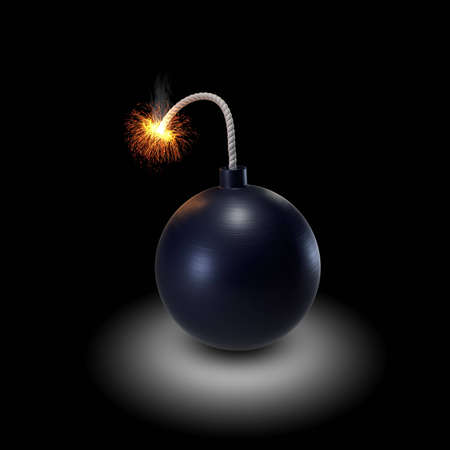 burning bomb on black backgroundの写真素材
