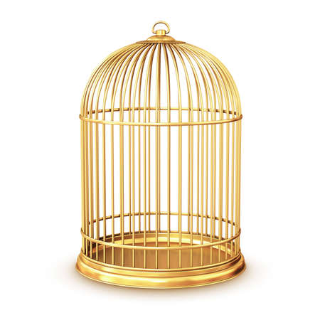 golden birdcage isolated on whiteの写真素材