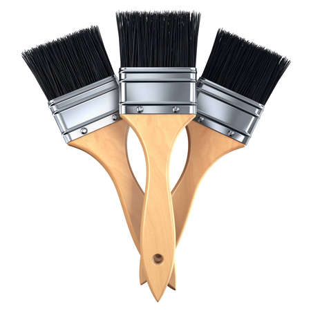 three clean paint brushes isolatedの写真素材