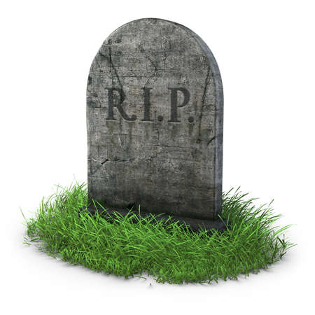 gravestone with grass on white backgroundの写真素材