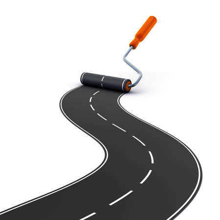 roller brush painting road isolatedの写真素材