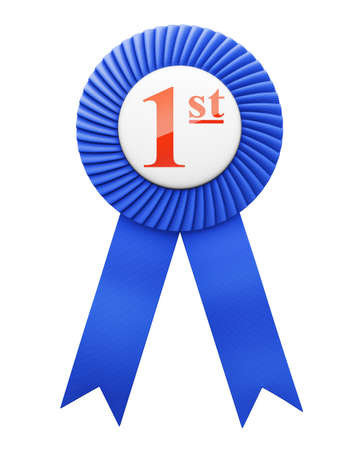 blue award ribbon badge isolatedの写真素材