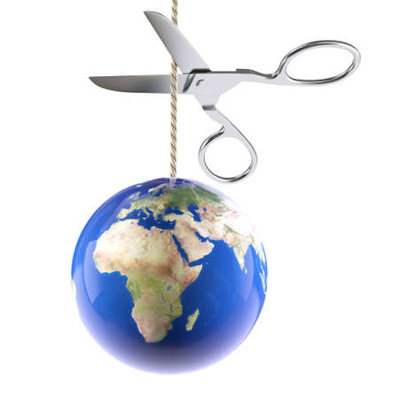 planet on rope cutting scissorsの写真素材