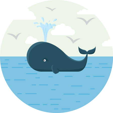 illustration of Blue whale with sea in round.のイラスト素材