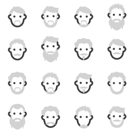 Set of vector icons on the theme of man s beard in a different style, barber, barber shop shaving in the cabin on a light backgroundのイラスト素材