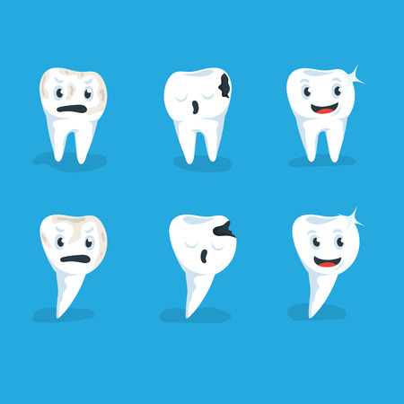 Set illustration healthy and caries human teeth.のイラスト素材