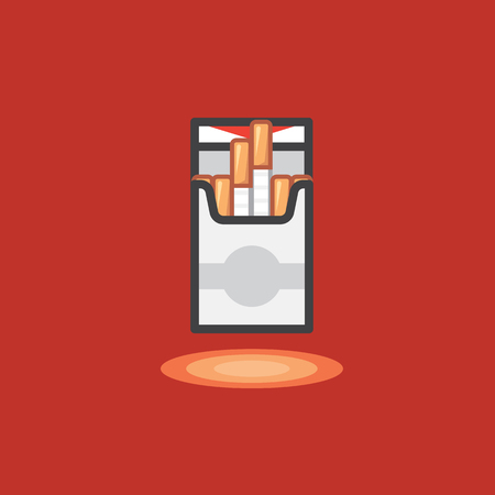 Vector icon in line work style of pack cigarettes on red backgroundのイラスト素材