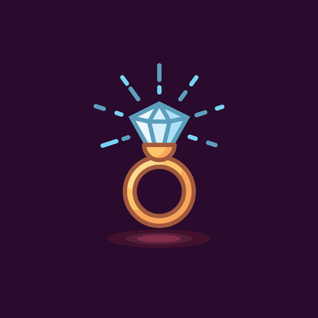Vector icon in style linework jeweler gold ring with diamond on dark backgroundのイラスト素材