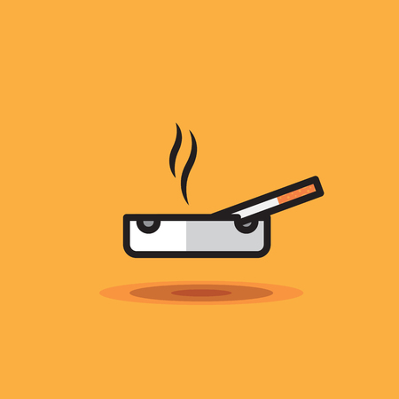 Vector icon smoking cigarette lies on ashtray on orange background. Illustration cigarette on ashtrayのイラスト素材