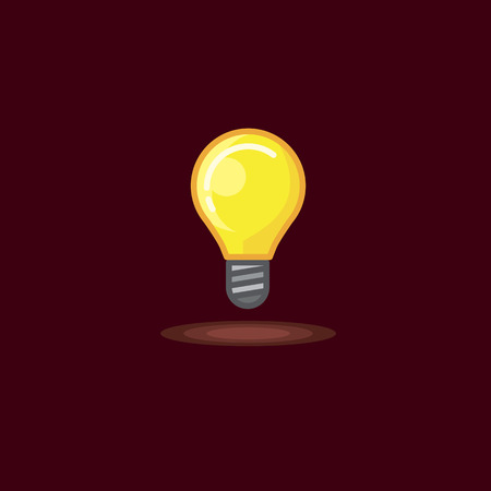 Vector illustration of a glowing incandescent lamp, lighted bulb on dark backgroundのイラスト素材