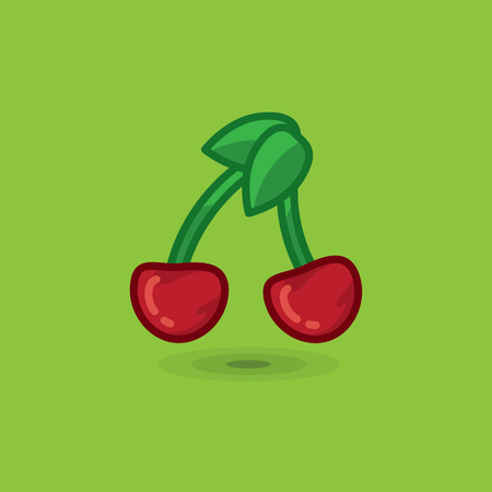 Vector illustration two ripe cherry berries. Cherry berries on a branch isolatedのイラスト素材