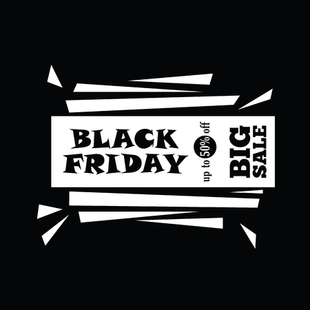 Big sale fifty percent on black Friday shopping vector illustration. Vector picture autumn discounts in store on black Friday sale.のイラスト素材