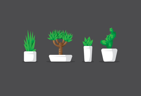 Floral plants and green cactus in pots isolated on gray background vector illustrationのイラスト素材
