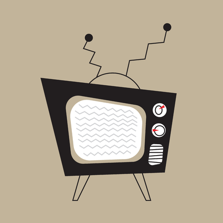 Retro television with a black case with a white screen and curved antennas retro style vector art. Vintage TV on light background vector illustrationのイラスト素材