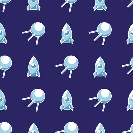 Pattern space rocket and satellite on blue background.のイラスト素材