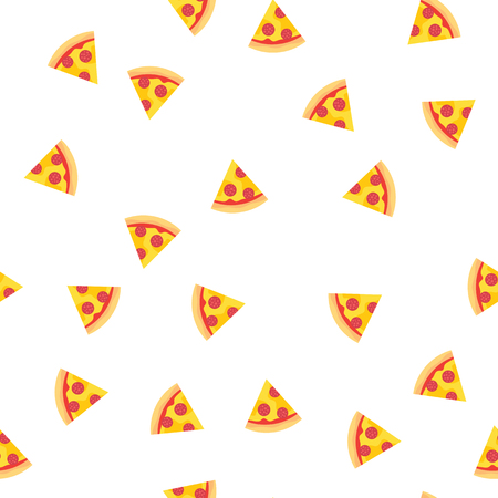 Pizza slices with sausage and cheese pattern background. Appetizing pizza slices seamlesss patternのイラスト素材
