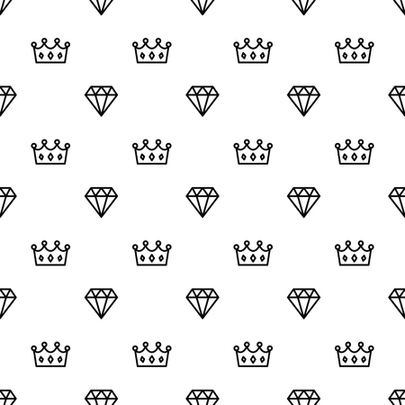 King and queen crown and brilliant on seamless pattern background. Pattern royal crown and diamond outline on white background.のイラスト素材