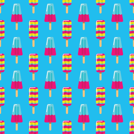 Pattern fruit and milk ice cream on stick on blue background. Seamless pattern summer ice cream eskimo.のイラスト素材