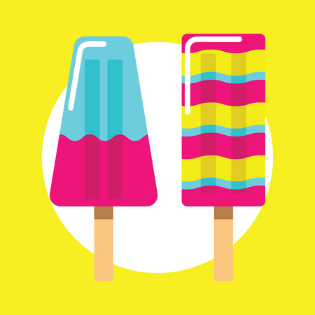 Colorful ice cream vector icon on yellow background. Summer ice cream eskimo on stick vector illustration.のイラスト素材