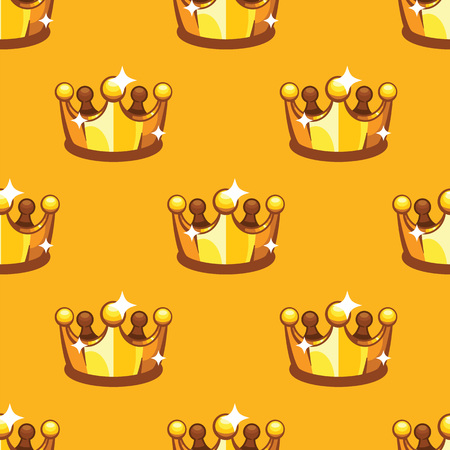 Golden royal crown seamless pattern background. Pattern king and queen crownon yellow backgroundのイラスト素材