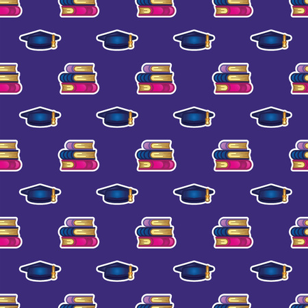 Pattern books, textbooks, academic cap on dark blue background. Study, education, learning and back to school concept. Seamless patternのイラスト素材