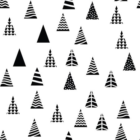 Pattern Christmas trees triangular shape on white background. Different design trees for decoration New Year or Christmas patternのイラスト素材