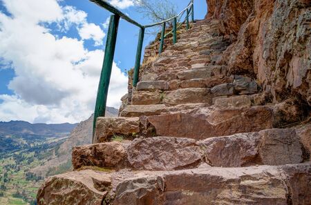 Stairs at Urubamba Valley in Peru with the beautiful sceneryの写真素材