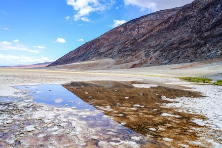 Beautiful scenery at Death Valley State Park hill and lakeの写真素材