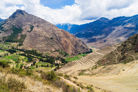 Beautiful view of Inka terraces near Pisac, Peruの写真素材