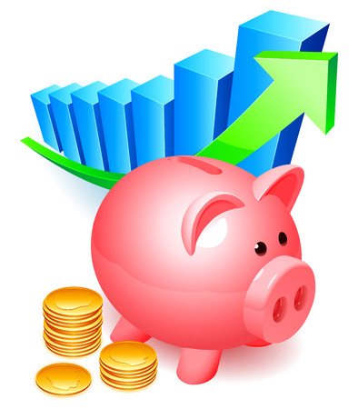 Piggy bank with golden coins and graph.のイラスト素材