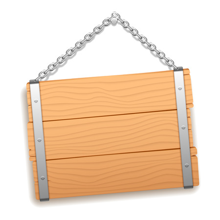 Wooden signboard hanging on metal chain のイラスト素材