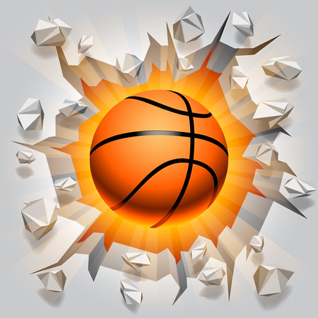 Basketball ball and cracked wall のイラスト素材