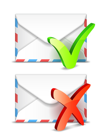 Two white envelopes with check symbols.のイラスト素材