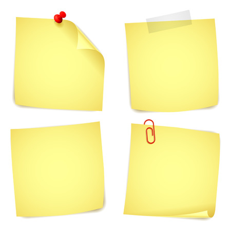 Collection of 4 yellow paper notes.のイラスト素材