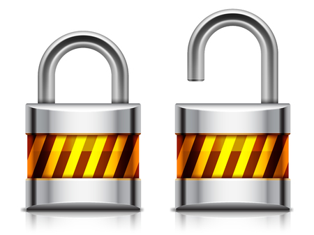 Locked and unlocked metal padlocks.のイラスト素材