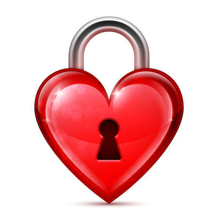 Shiny red heart lock on white backgroundのイラスト素材