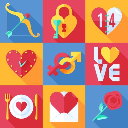 Set of color love theme flat iconsのイラスト素材